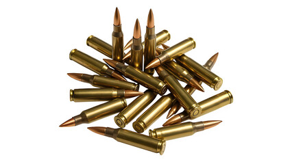 Isolated Stack of Scattered 5.56 NATO Bullets &ndash; Transparent PNG with Metallic Finish