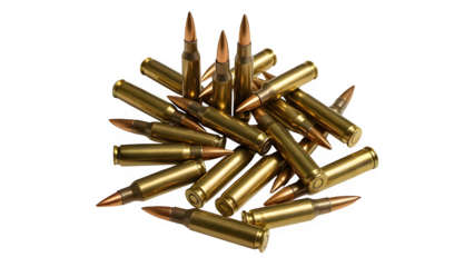 Isolated Stack of Scattered 5.56 NATO Bullets – Transparent PNG with Metallic Finish