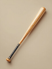 Diagonal baseball bat displayed on soft taupe canvas