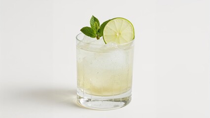 Healthy summer drink made with apple, lime slice, and mint.