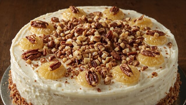 Scrumptious cake made from biscuits topped with chopped nuts and dried pineapple bits