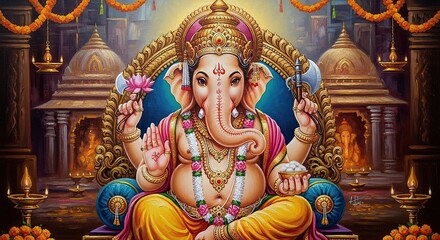 illustration of Lord Ganpati for Ganesh Chaturthi festival of India, Ganesh chaturthi for greeting,card, poster background.