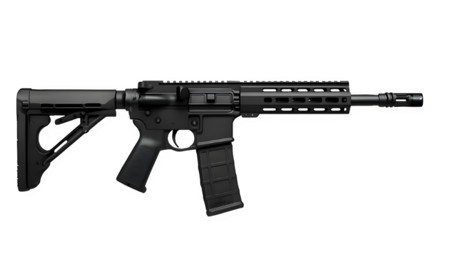 Isolated Side Profile of Tactical AR-15 Style Rifle (Transparent Background)