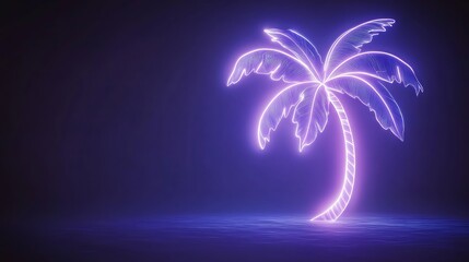 Neon palm tree graphic on dark background