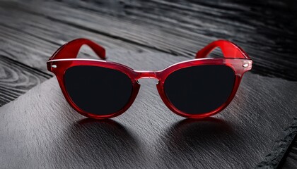 red fashion sunglasses on black slate wood