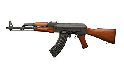 AK-47 Classic Variant with Wooden Handguard and Stock Isolated on Transparent Background