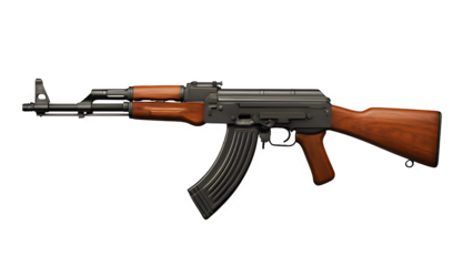 AK-47 Classic Variant with Wooden Handguard and Stock Isolated on Transparent Background