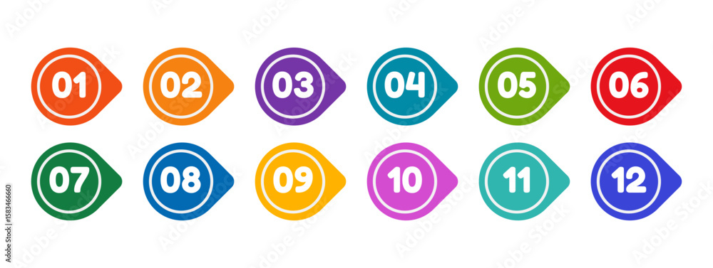 Fototapete colorful bullet points set of numbers from zero to twelve. multicolored circles and numbers. set of 