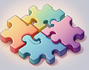 Obraz premium four colorful pastel jigsaw puzzle pieces connected on a white background