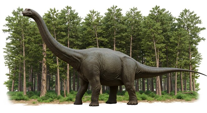 Dinosaure g�ant paisible se dresse for�t verte lumi�re douce. AI Generated