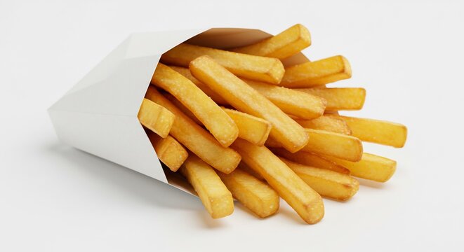 Frites dor�es d�licieuses lumi�re douce papier blanc. AI Generated