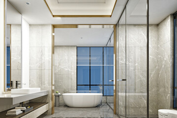 3d render restroom, wc, bathroom shower