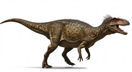Fototapeta premium Dinosaure pr�historique puissant marche fi�rement eclairage net detail precis. AI Generated