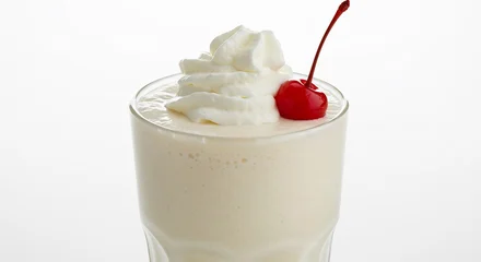 Gardinen Romantiek zachte milkshake roomijs kersen topping mooi belicht. AI Generated © Lucas