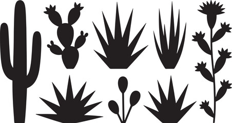Black desert plants and cacti silhouettes cactus succulent