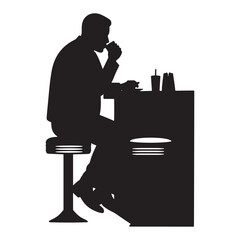 Silhouette of a man enjoying a drink at a counter in a retro diner or restaurant