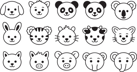 Collection of adorable cartoon animal faces bear panda