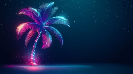 Neon palm tree on dark background (3)