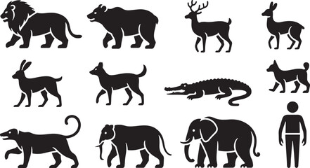 Obraz premium Black Silhouettes of Various Wild Animals