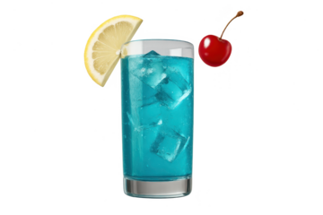 Refreshing blue cocktail with ice isolated on transparent background.