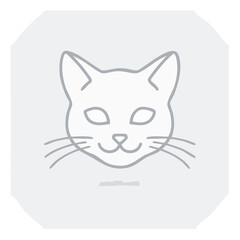 Minimalist line drawing of a cat's head, playful and simple, rendered in a soft gray palette on an abstract white background.