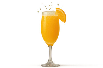 Refreshing orange mimosa cocktail with an orange slice, isolated on transparent background.