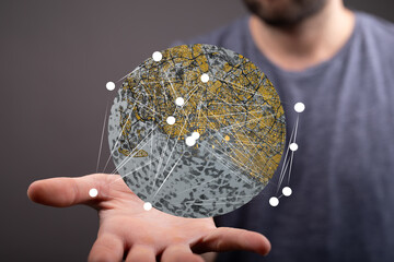 Visual representation of global interconnectedness.  Modern technology, network infrastructure,...