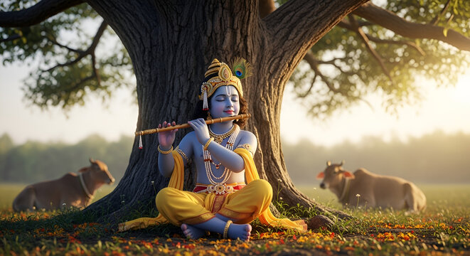 Little Krishna Playing Flute - Powered by Adobe