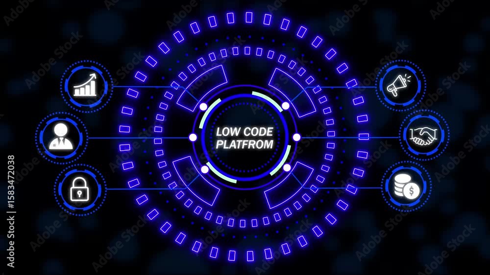 Poster low code software development platform technology concept. new business concept.