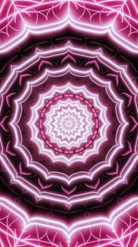 Bright pink neon mandala creating a captivating and mesmerizing visual experience, radiating energy and beauty.