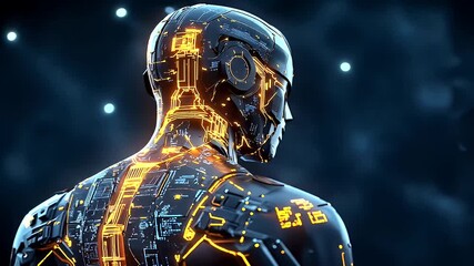Cybernetic figure in profile view. - Powered by Adobe