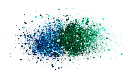 Colorful Green and blue Glitter Burst Celebration on White Background