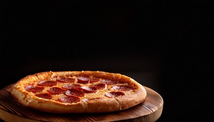 delicious pepperoni and meat pizza on wooden board