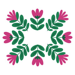 Seamless floral pattern with pink and purple flowers and green leaves vector illustration for spring and summer garden decoration wallpaper design.