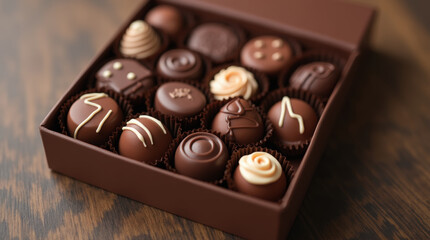 Assortment of chocolates in a box on the table