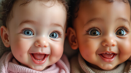 Close-up portrait of two cheerful kids