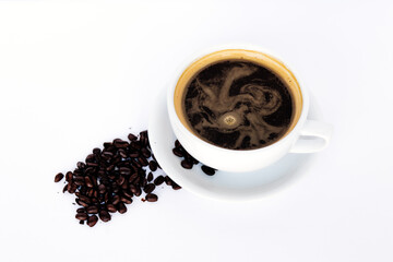 cup of coffee with beans