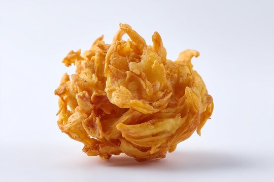 Single Indian onion pakoda on white background &ndash; generative AI
