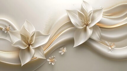 Elegant cream flowers on flowing gold ribbons