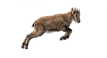 Obraz premium 躍動感あふれる子ヤギ 白い背景で軽やかに跳躍. AI Generated