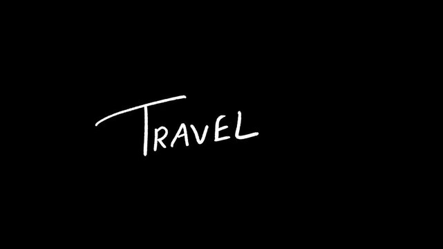 Hand drawn travel word on black background