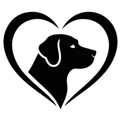 Happy Cartoon Dog with Heart silhouette, and Bone Illustration on White