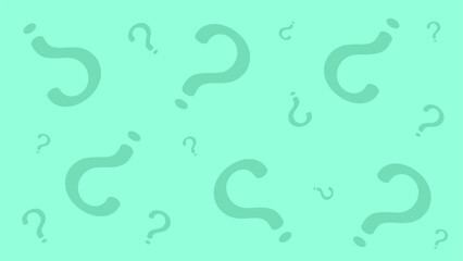 Various sizes of question marks are scattered on a  green background