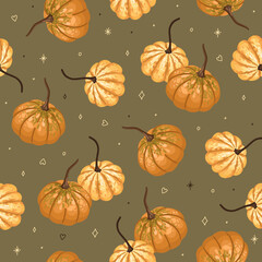 Seamless Autumn Pattern with pumpkins. Vector.