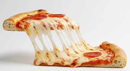 Gardinen Smakelijke pepperoni pizza  kaas trekt langzaam. AI Generated © Lucas