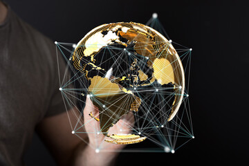 Connecting businesses globally.  Digital networking, worldwide communication, internet technology.