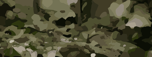 Dense Jungle Camouflage Vector Pattern With Olive Green, Khaki, and Dark Brown Leaf Shapes. Seamless Camouflage Background With Abstract Forest Leaves in Earth Tones for Military and Outdoor Designs