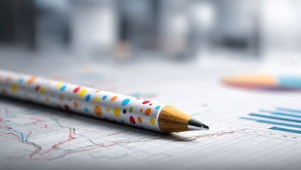 Colorful pen resting on charts