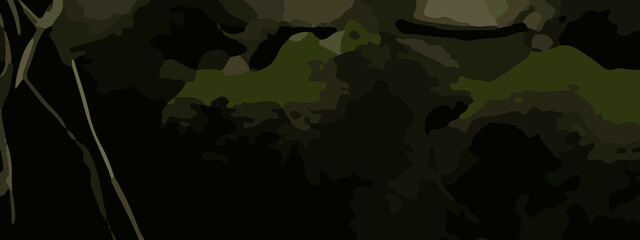 Dense Jungle Camouflage Vector Pattern With Olive Green, Khaki, and Dark Brown Leaf Shapes. Seamless Camouflage Background With Abstract Forest Leaves in Earth Tones for Military and Outdoor Designs