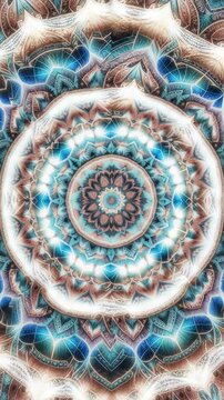Intricate mandala features vibrant colors and detailed geometric shapes, creating a mesmerizing design that draws the eye with its glowing patterns.